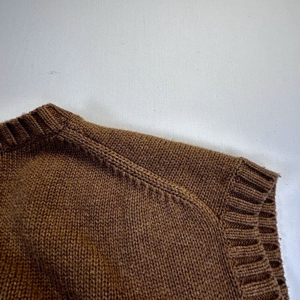 Vintage Lands End V-neck Sweater Vest Brown Tan 100% Cotton Hong Kong Mens XXL - Picture 7 of 9